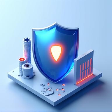 Digital shield icon representing audit protection, surrounded by documents and secure data cylinders.