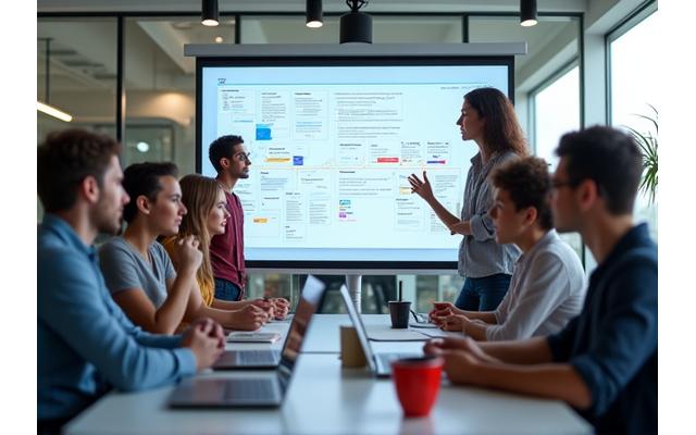 Diverse startup team collaborating in a modern office, representing agile payroll for startups.