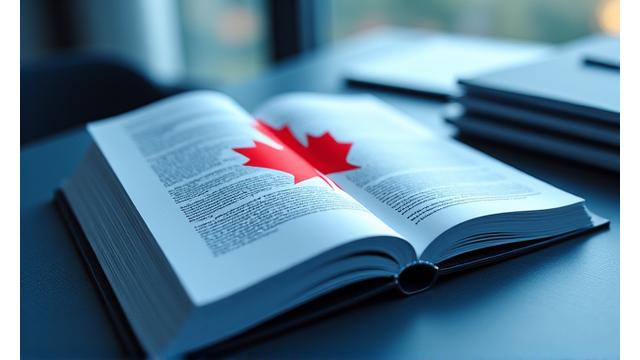 A open book with a Canadian flag overlay, symbolizing a guide to Canadian payroll compliance.