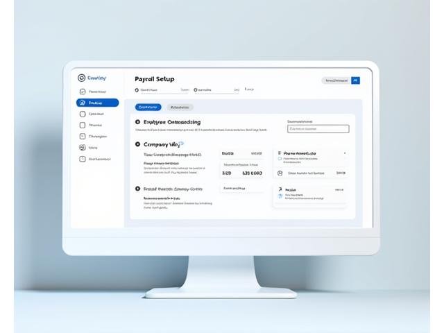 Clean, intuitive software interface showing a streamlined payroll setup process with a progress bar and checkmarks.